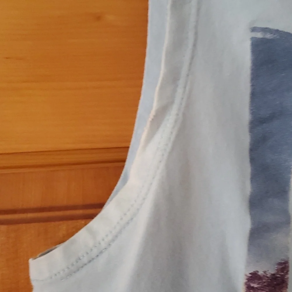 Nike Womans Logo Sleeveless Pastel‎ Blue Beach Scene Shirt in XS